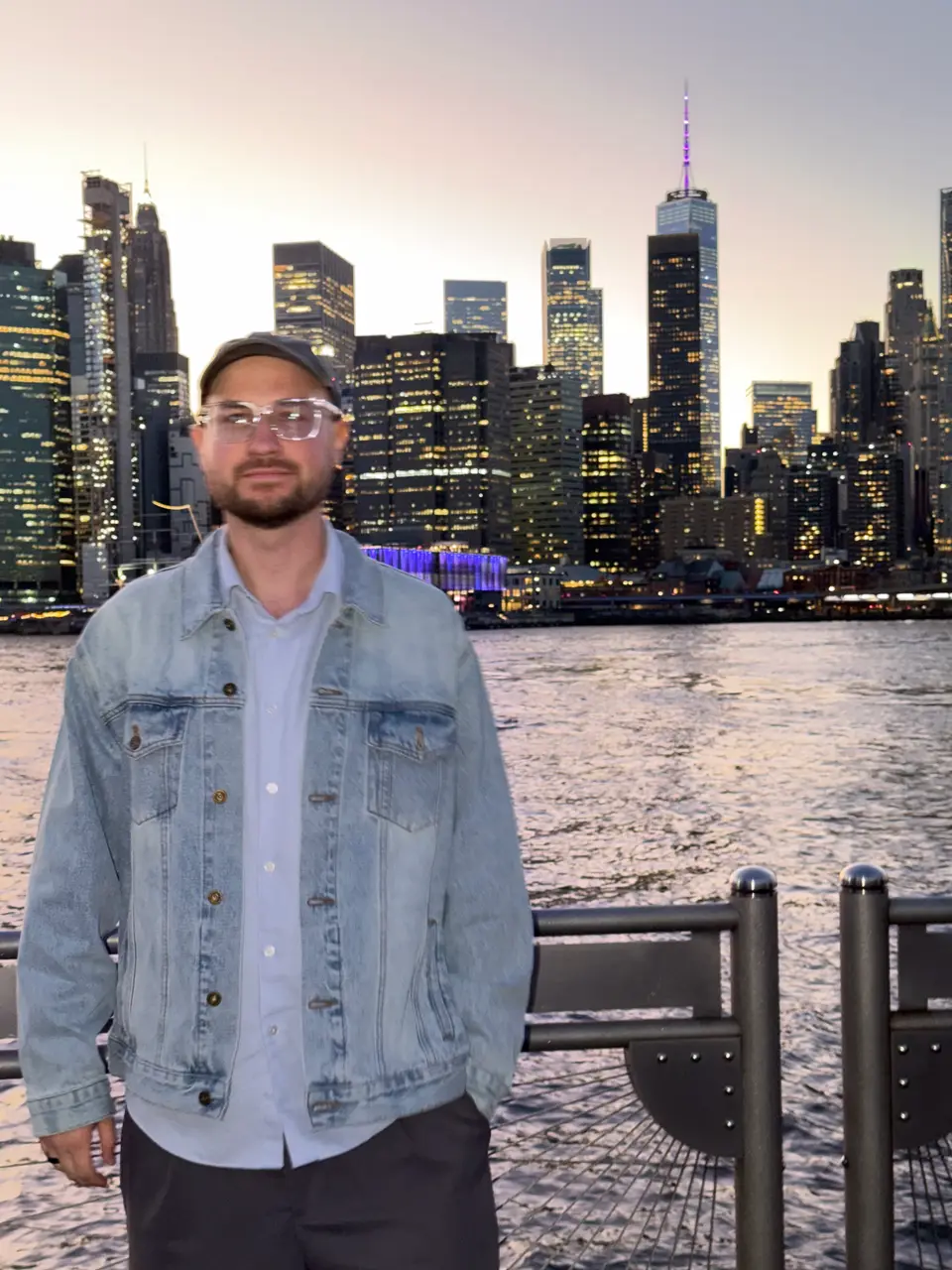 Pavel Smolin with the Manhattan skyline in New York